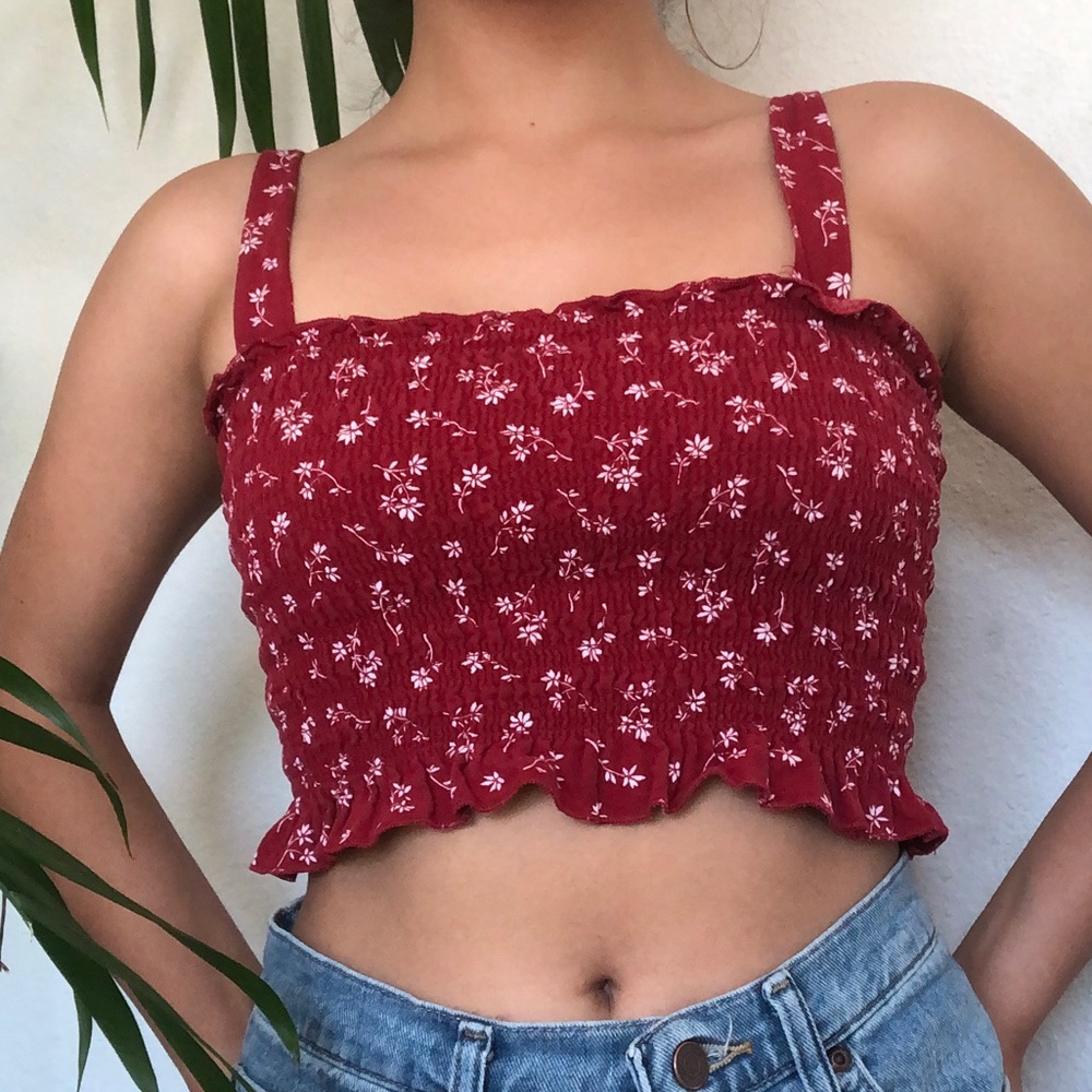Ruched red floral tank top